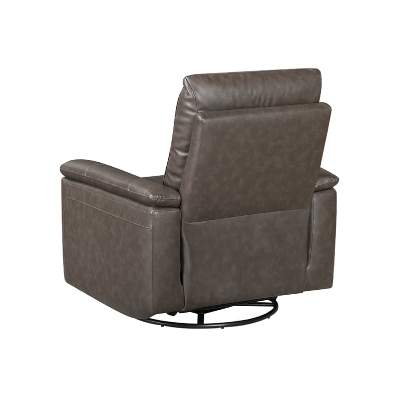 Manual Swivel Glider Reclining Chair- Dark Brown Top Grain Leather