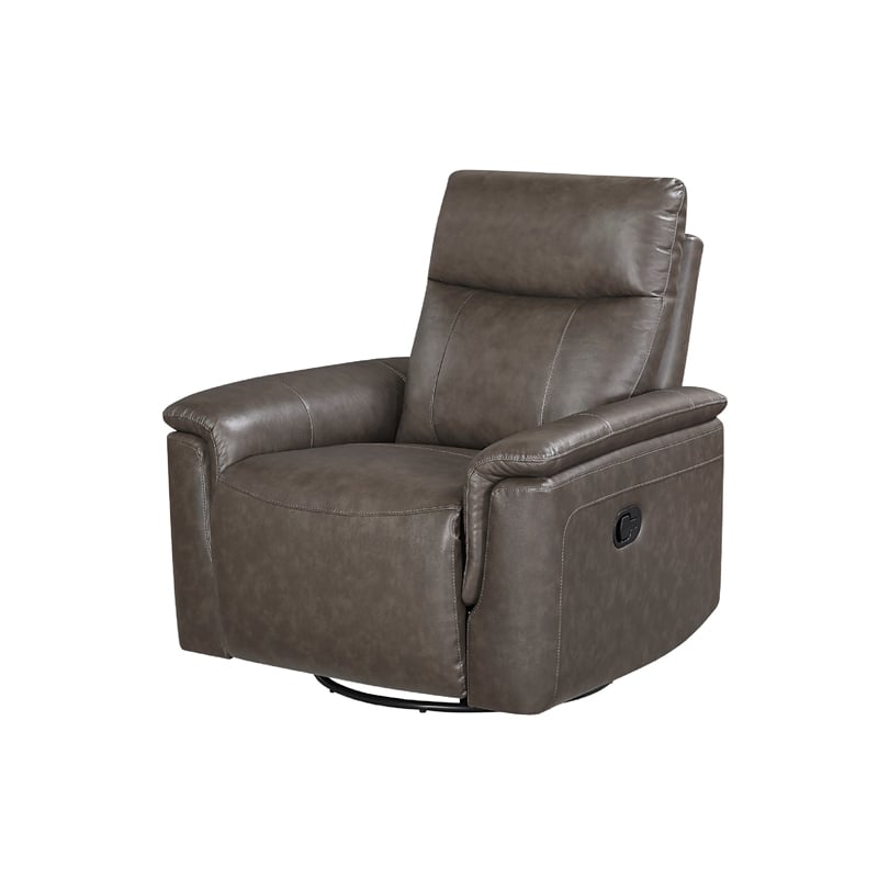 Manual Swivel Glider Reclining Chair- Dark Brown Top Grain Leather
