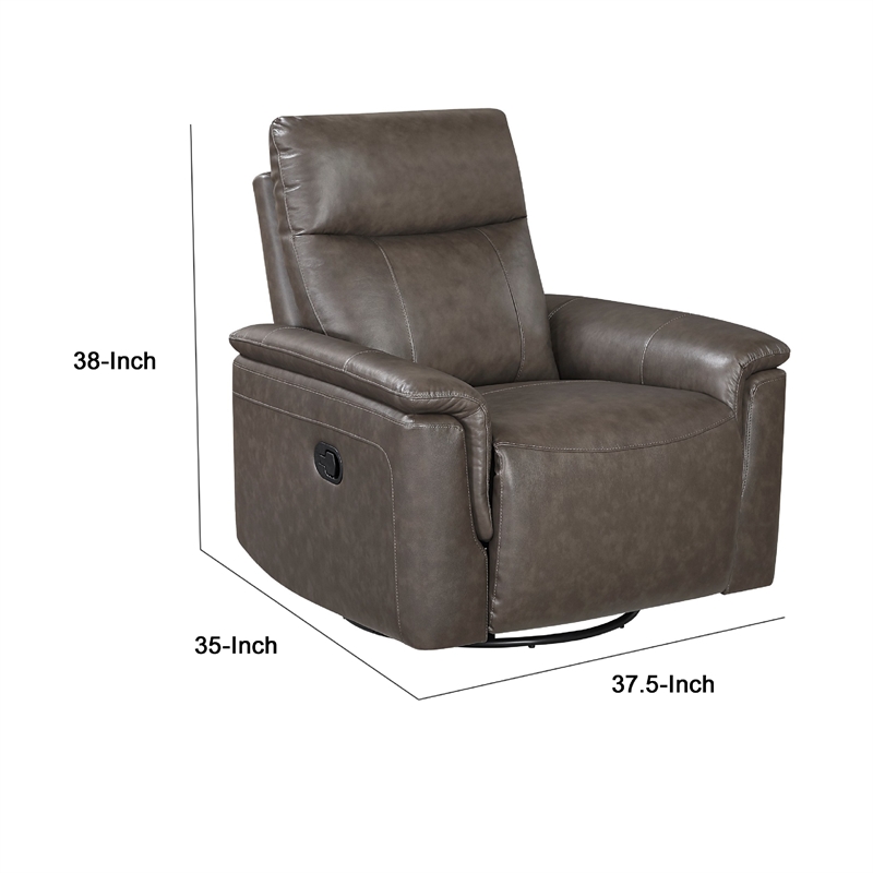 Manual Swivel Glider Reclining Chair- Dark Brown Top Grain Leather