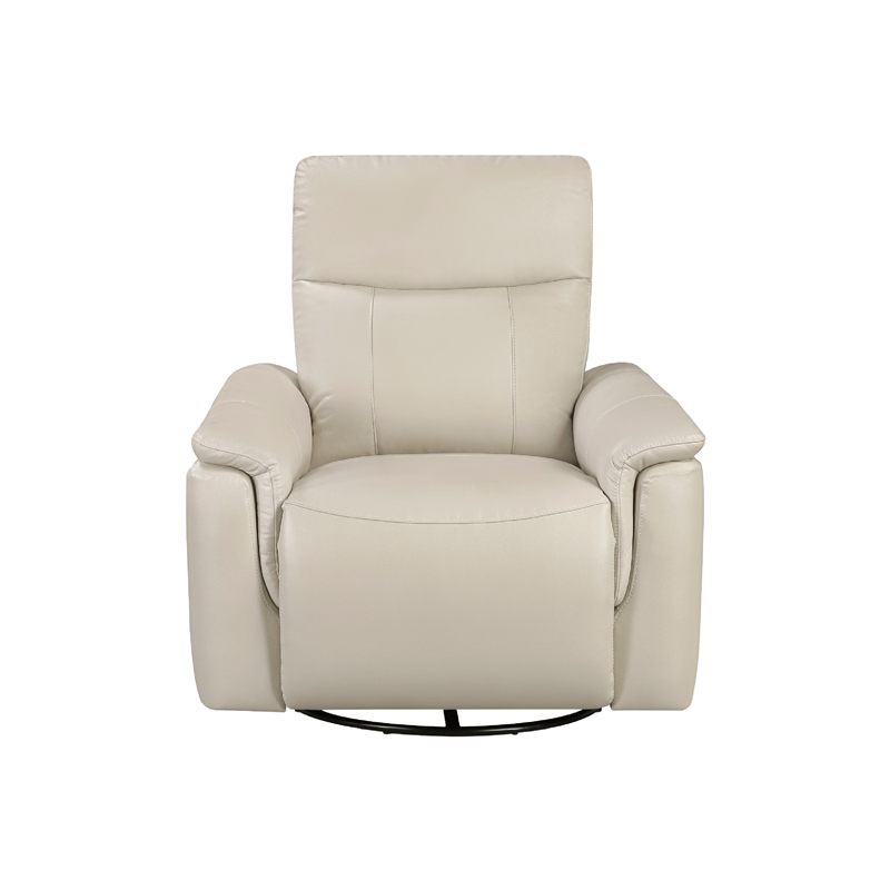 Manual Swivel Glider Reclining Chair- Taupe Top Grain Leather