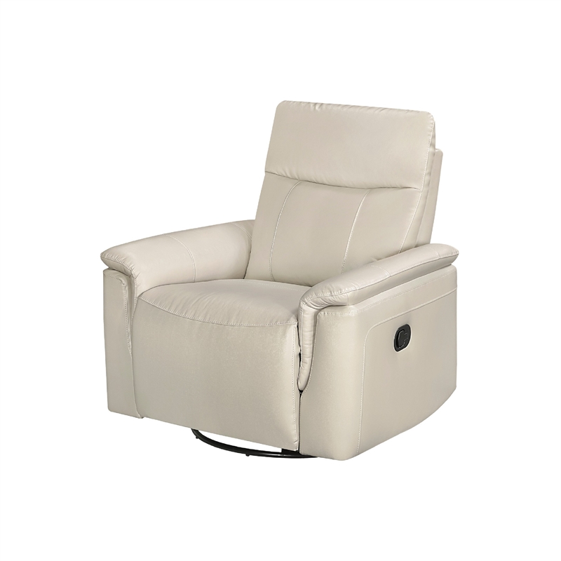 Manual Swivel Glider Reclining Chair- Taupe Top Grain Leather