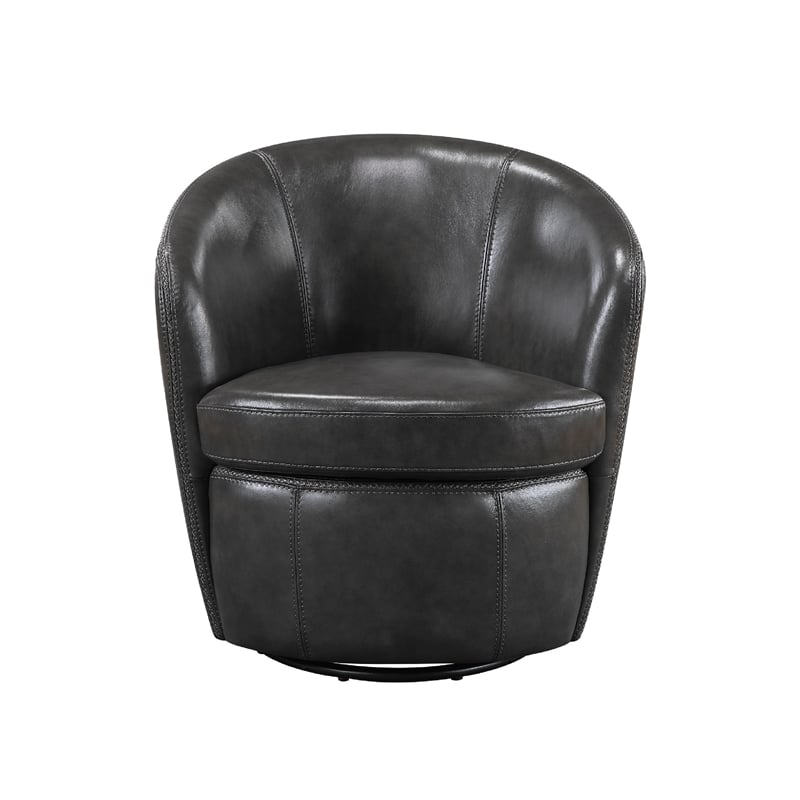 Swivel Barrel Chair with Curved Back- Smoky Gray Top Grain Leather