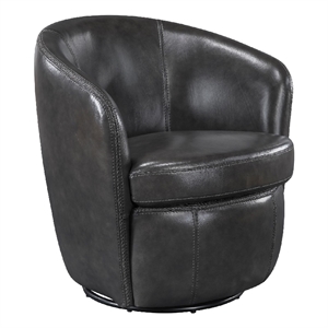 Swivel Barrel Chair with Curved Back- Smoky Gray Top Grain Leather