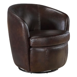 Swivel Barrel Chair with Curved Back- Bronze Top Grain Leather