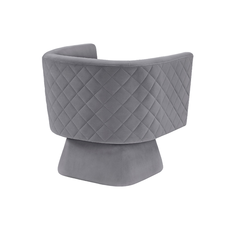 Swivel Accent Armchair- Diamond Stitch Back- Modern Gray Velvet