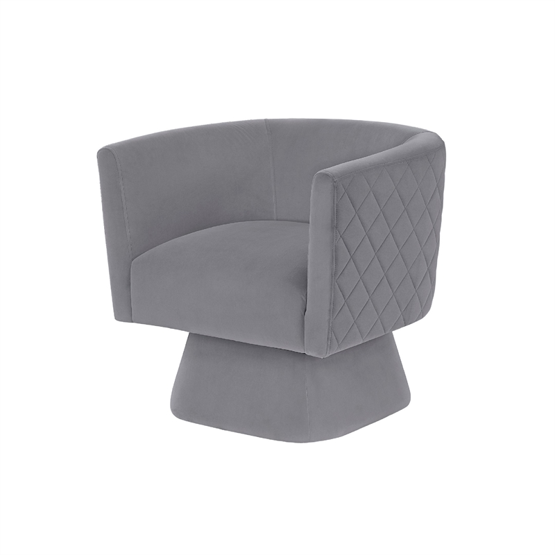 Swivel Accent Armchair- Diamond Stitch Back- Modern Gray Velvet