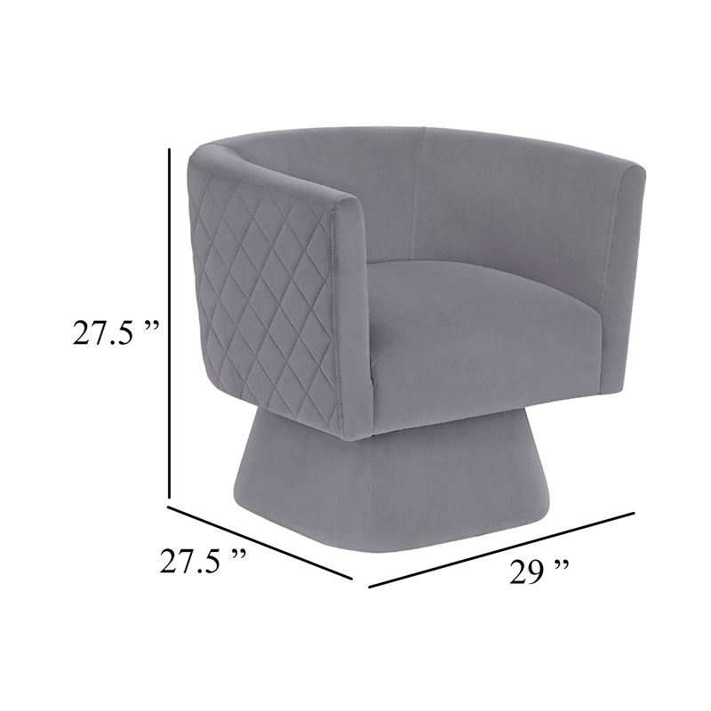 Swivel Accent Armchair- Diamond Stitch Back- Modern Gray Velvet