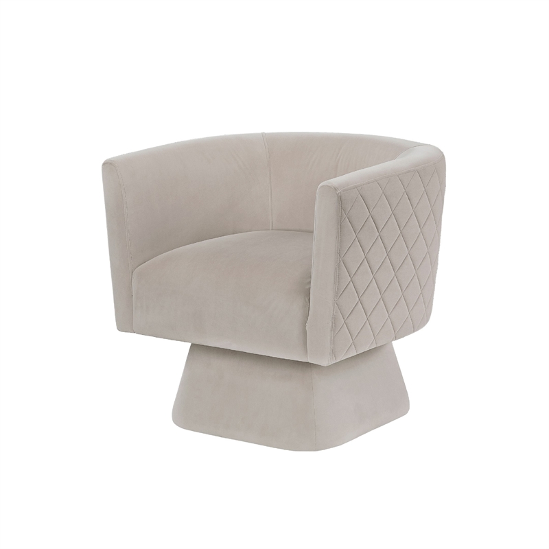 Swivel Accent Armchair- Diamond Stitch Back- Taupe Brown Velvet