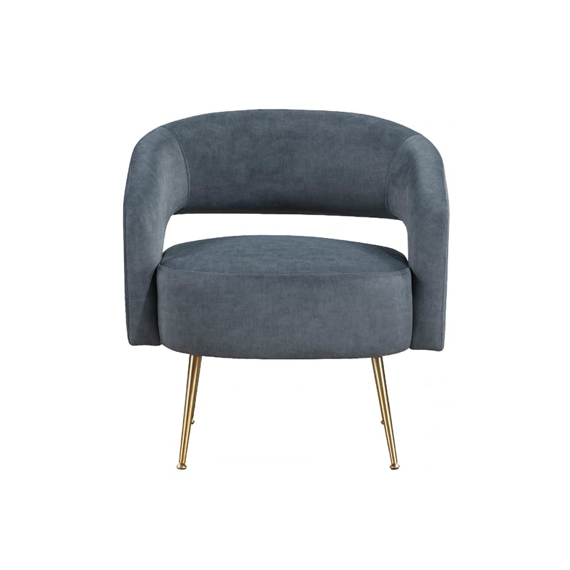 Accent Chair- Curved Open Back- Dark Gray Velvet- Gold Metal Legs