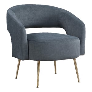 Accent Chair- Curved Open Back- Dark Gray Velvet- Gold Metal Legs