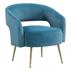 Accent Chair- Curved Open Back- Teal Blue Velvet- Gold Metal Legs