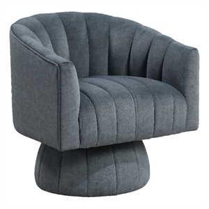 Swivel Accent Chair- Barrel Channel Stitched Velvet- Dark Gray