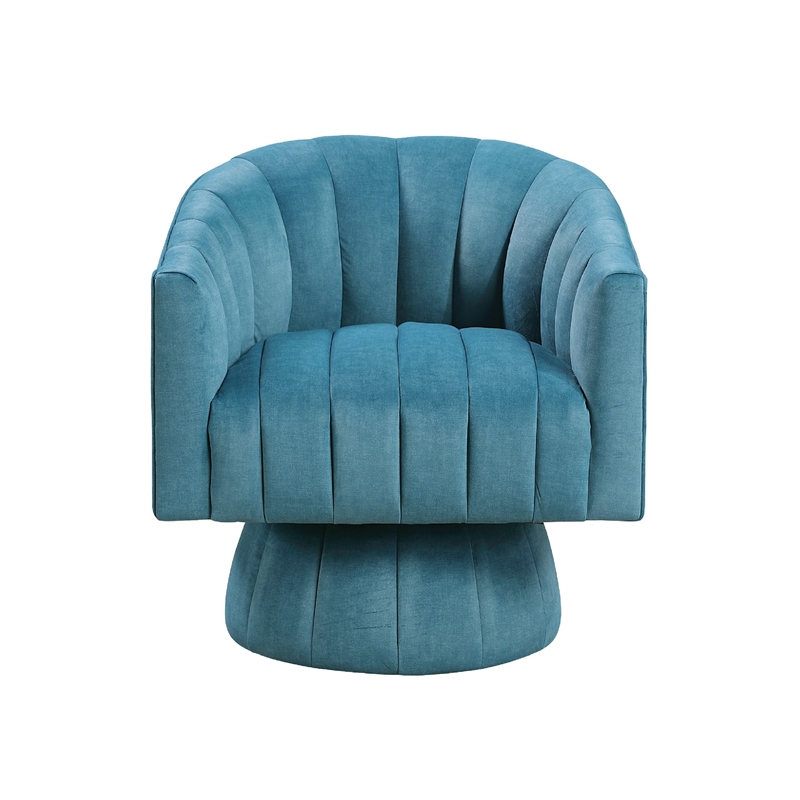 Swivel Accent Chair- Barrel Channel Stitched Velvet- Teal Blue