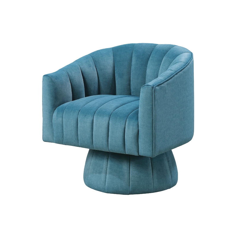Swivel Accent Chair- Barrel Channel Stitched Velvet- Teal Blue
