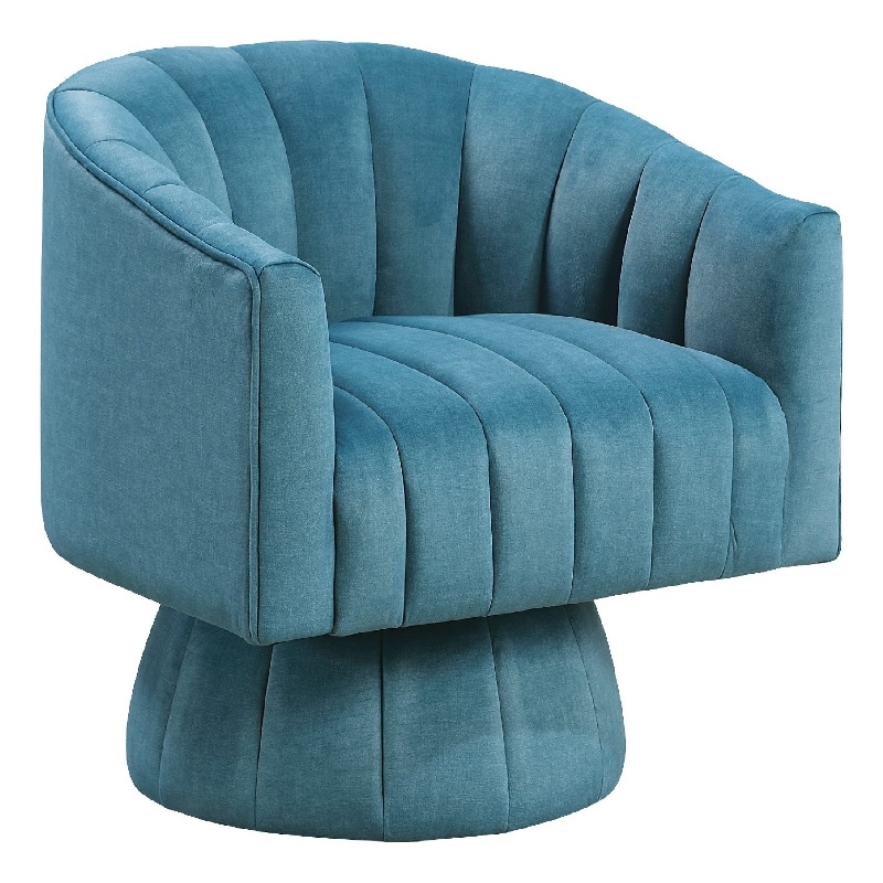 Swivel Accent Chair- Barrel Channel Stitched Velvet- Teal Blue