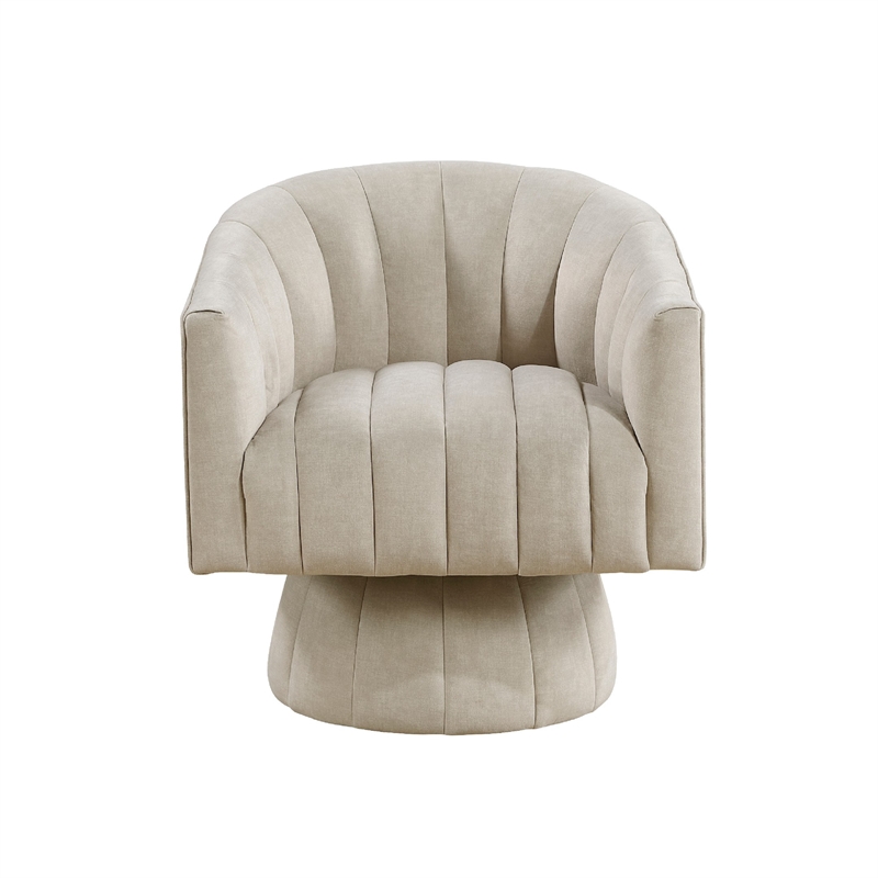 Swivel Accent Chair- Barrel Channel Stitched Velvet- Taupe Brown