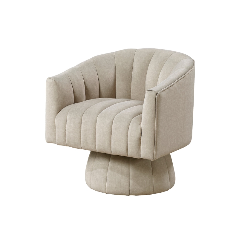 Swivel Accent Chair- Barrel Channel Stitched Velvet- Taupe Brown