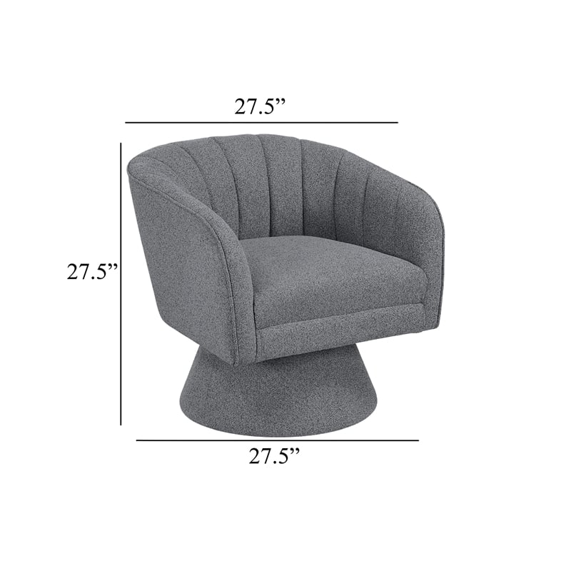 Swivel Accent Chair- Dark Gray Boucle Fabric- Channel Stitched