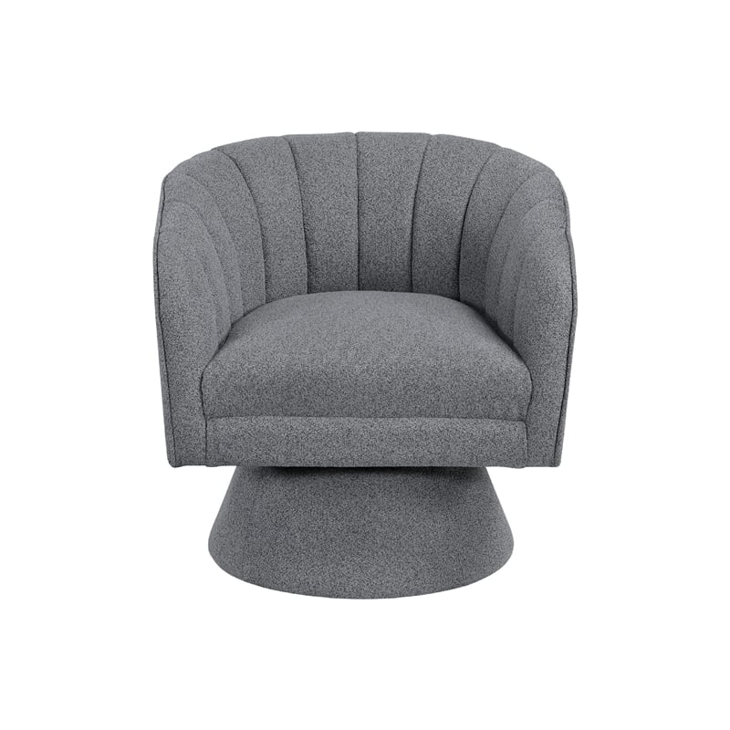 Swivel Accent Chair- Dark Gray Boucle Fabric- Channel Stitched