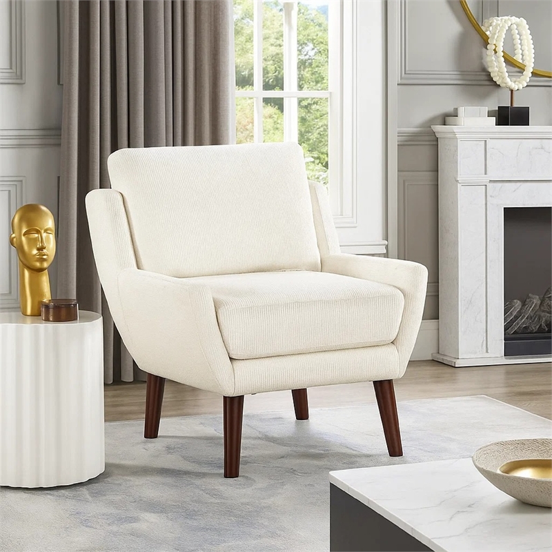 Accent Armchair- Beige Chenille- Solid Wood Angled Legs