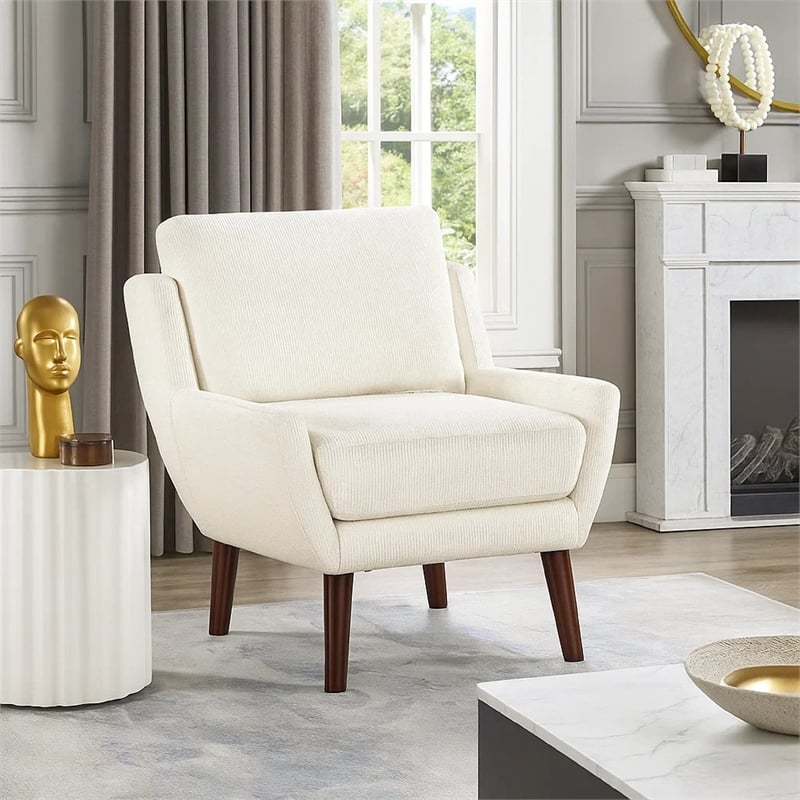 Accent Armchair- Beige Chenille- Solid Wood Angled Legs