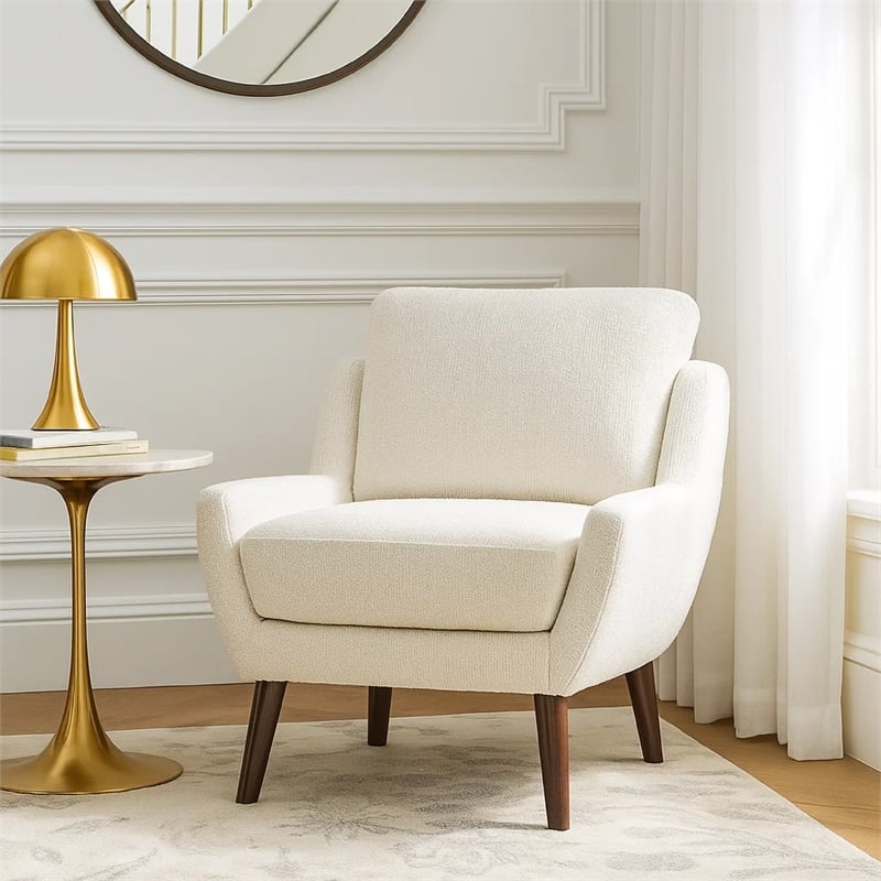 Accent Armchair- Beige Chenille- Solid Wood Angled Legs