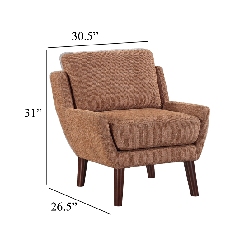 Accent Armchair- Burnt Orange Chenille- Solid Wood Angled Legs