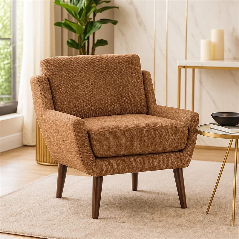 Accent Armchair- Burnt Orange Chenille- Solid Wood Angled Legs