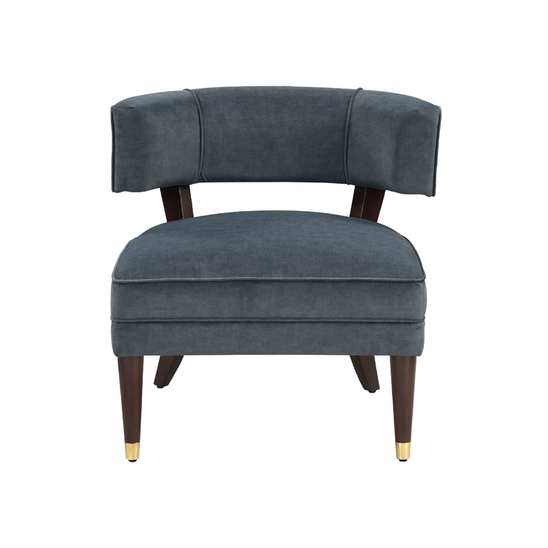 Accent Armchair- Barrel Back Design- Gray Velvet- Solid Wood Legs