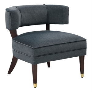 Accent Armchair- Barrel Back Design- Gray Velvet- Solid Wood Legs