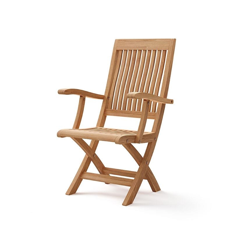 Outdoor Folding Armchair- Adjustable Back- Natural Brown Teak Wood