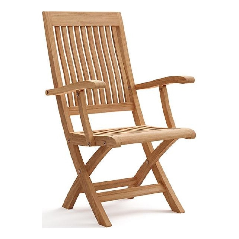 Outdoor Folding Armchair- Adjustable Back- Natural Brown Teak Wood