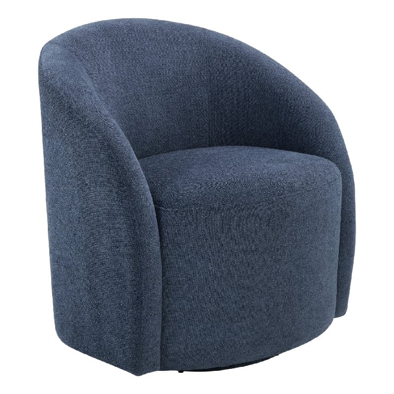Swivel Accent Chair- Barrel Style- Foam Padded- Modern Blue Boucle
