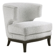 Accent Chair- Barrel Back- Gray Boucle w Nailheads- Brown Wood