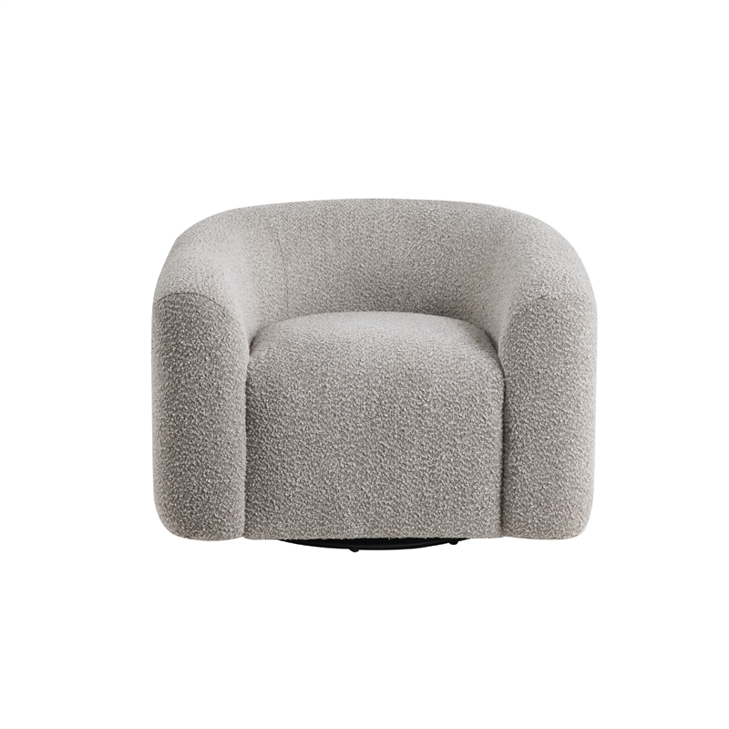 Swivel Accent Chair- Sculpted Barrel Back- Foam Fill- Gray Boucle