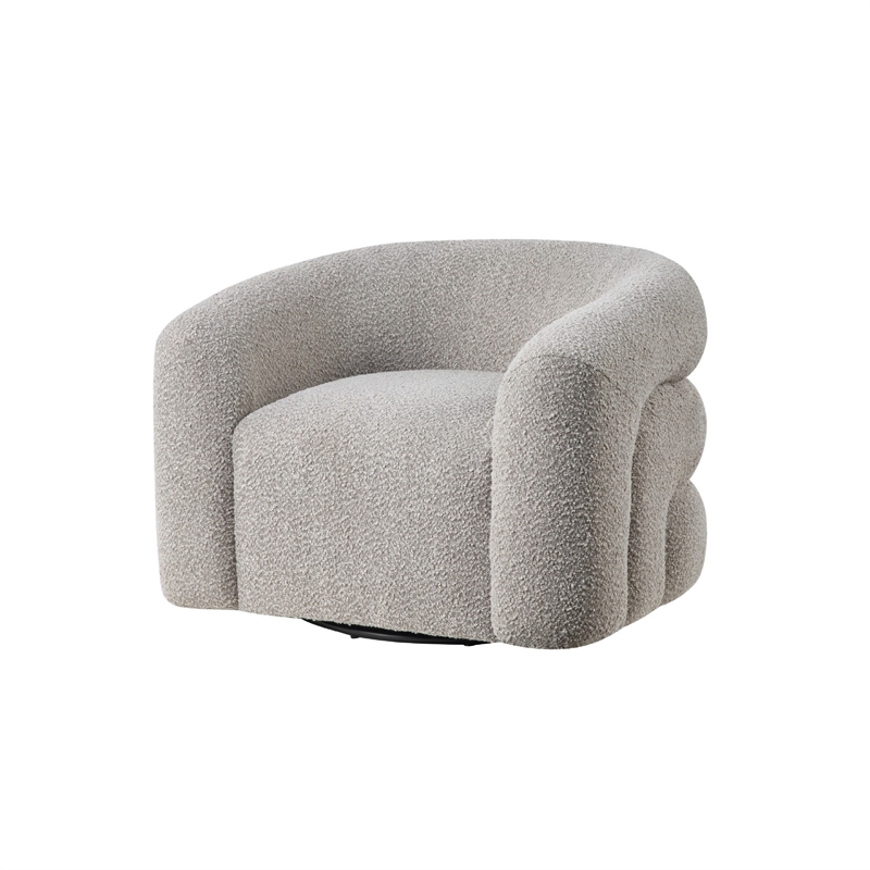 Swivel Accent Chair- Sculpted Barrel Back- Foam Fill- Gray Boucle