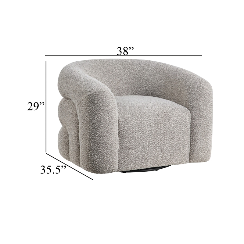 Swivel Accent Chair- Sculpted Barrel Back- Foam Fill- Gray Boucle