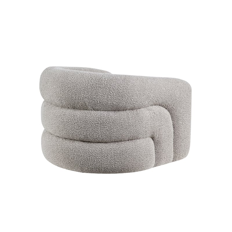 Swivel Accent Chair- Sculpted Barrel Back- Foam Fill- Gray Boucle