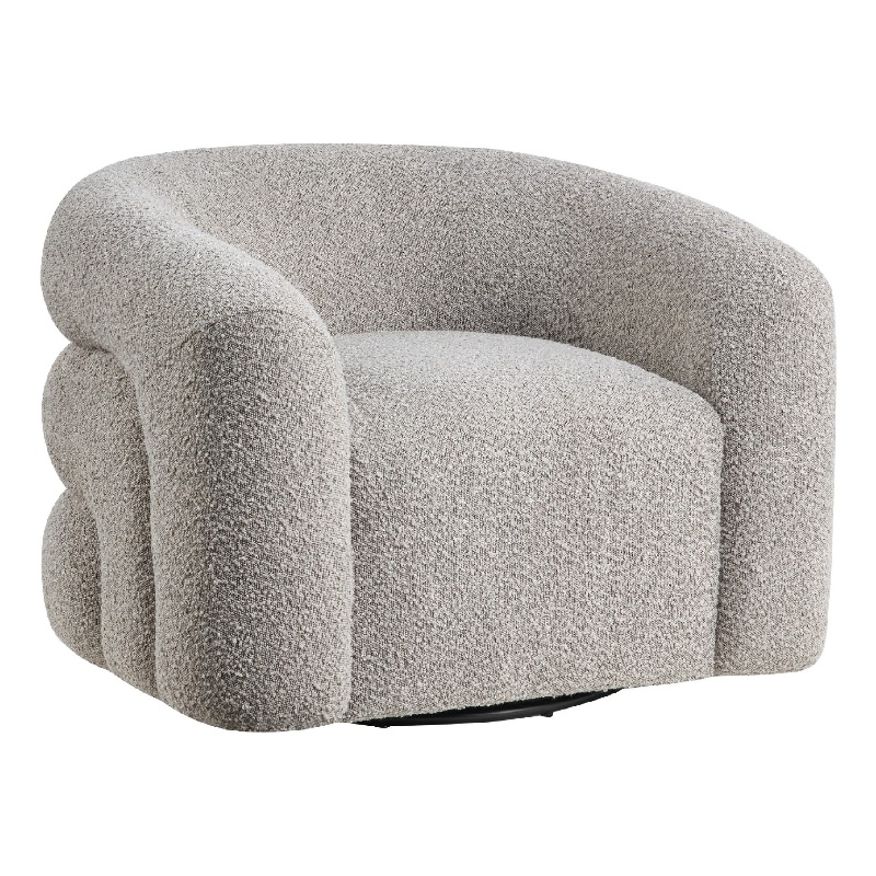 Swivel Accent Chair- Sculpted Barrel Back- Foam Fill- Gray Boucle