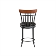 Swivel Counter Chair- Brown Faux Leather- Wood Back- Black Metal