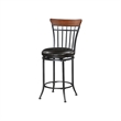 Swivel Counter Chair- Brown Faux Leather- Wood Back- Black Metal