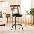 Swivel Counter Chair- Brown Faux Leather- Wood Back- Black Metal