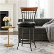 Swivel Counter Chair- Brown Faux Leather- Wood Back- Black Metal