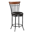 Swivel Counter Chair- Brown Faux Leather- Wood Back- Black Metal