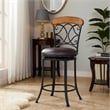 Swivel Counter Chair- Scroll Back- Brown Faux Leather- Black Metal