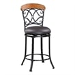Swivel Counter Chair- Scroll Back- Brown Faux Leather- Black Metal