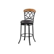 Swivel Bar Height Chair- Scroll Back- Faux Leather- Black Metal