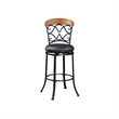 Swivel Bar Height Chair- Scroll Back- Faux Leather- Black Metal