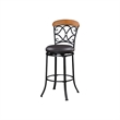 Swivel Bar Height Chair- Scroll Back- Faux Leather- Black Metal