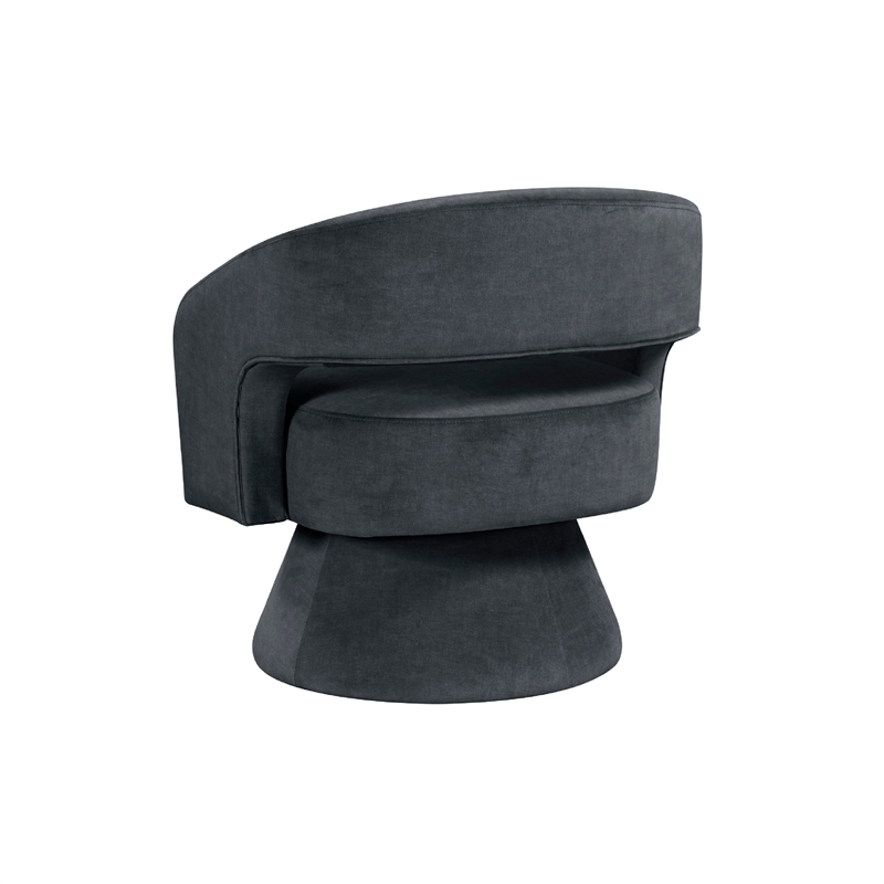 Swivel Accent Chair- Barrel Style- Foam Padded- Dark Gray Velvet